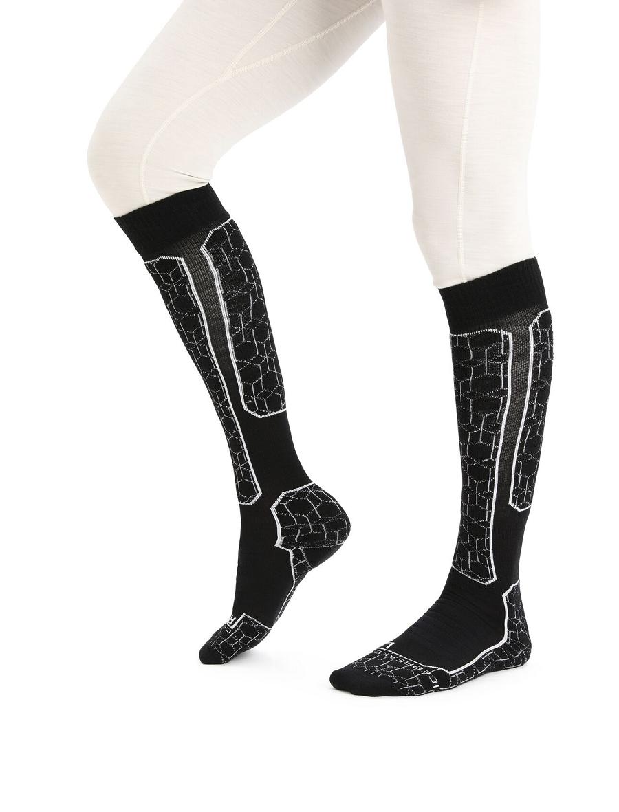 Black / Snow Icebreaker Merino Ski+ Medium Over the Calf Alpine Geo Men's Socks | AU 1005NWYB